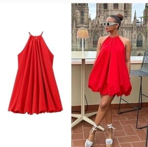 Sz XS BLOGGER'S FAVE!  Zara ZW COLLECTION MINI Red BALLOON DRESS